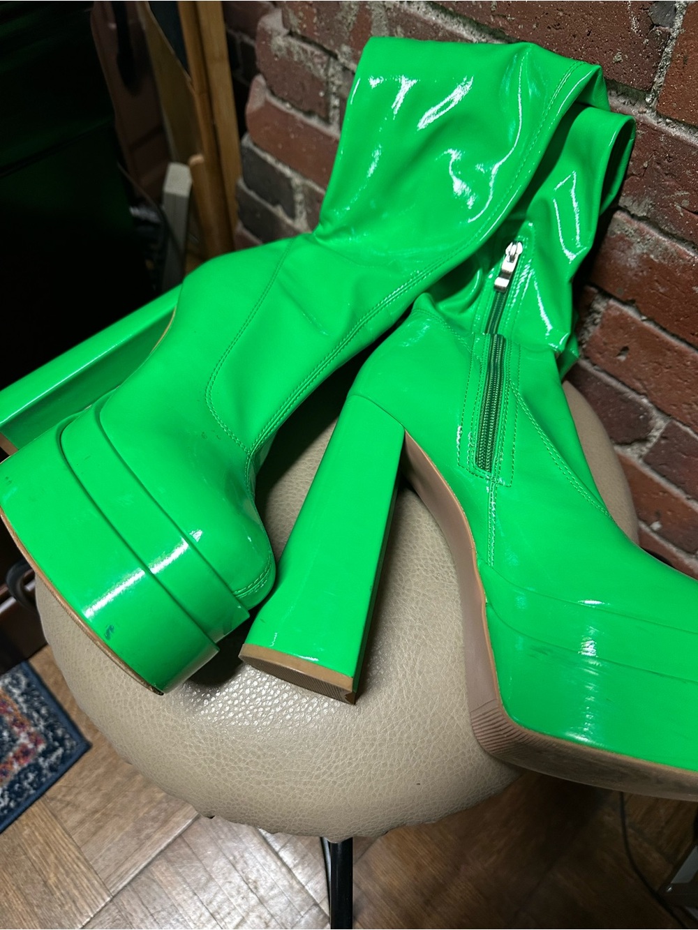 Neon Green Over-the-Knee Platform Boots - Women - Picture 5 of 6